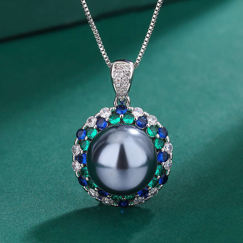 Three-Piece Set Australian Mother-Of-Pearl Necklace Sier Needle Tahitian Pearl Stud Earrings With Emerald Zircon Ring 691