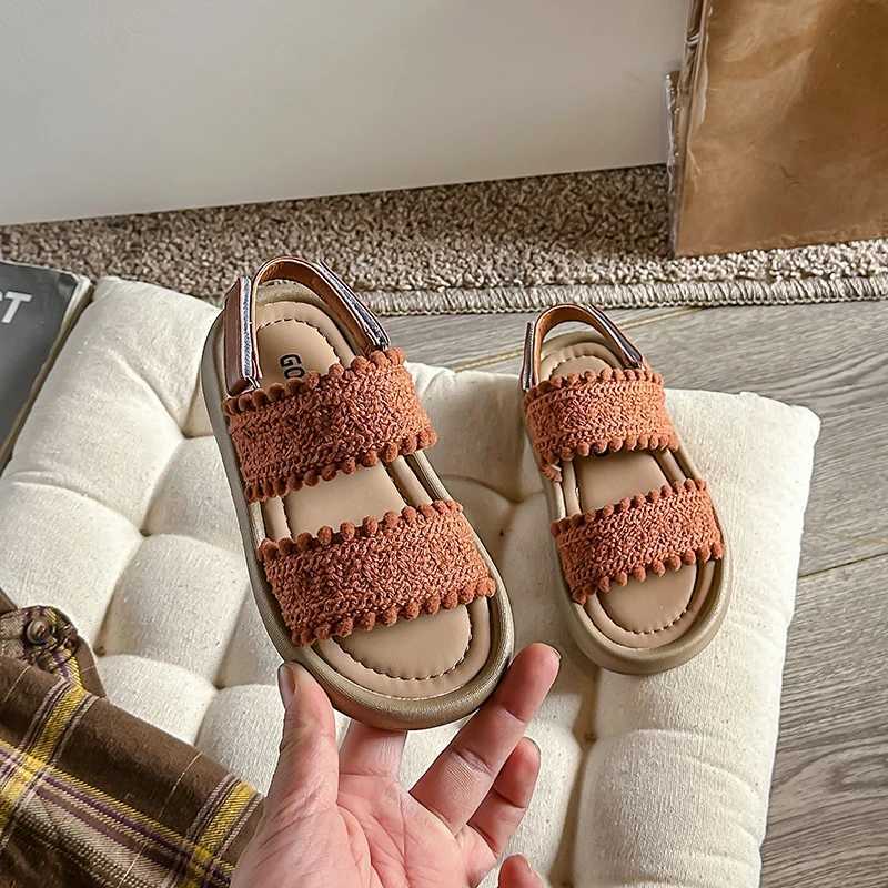 2024 New Soft Ethnic French Wind Open-toe Cool Breathable Princess Shoes for Kids Fashion Girls Versatile Platform R250707