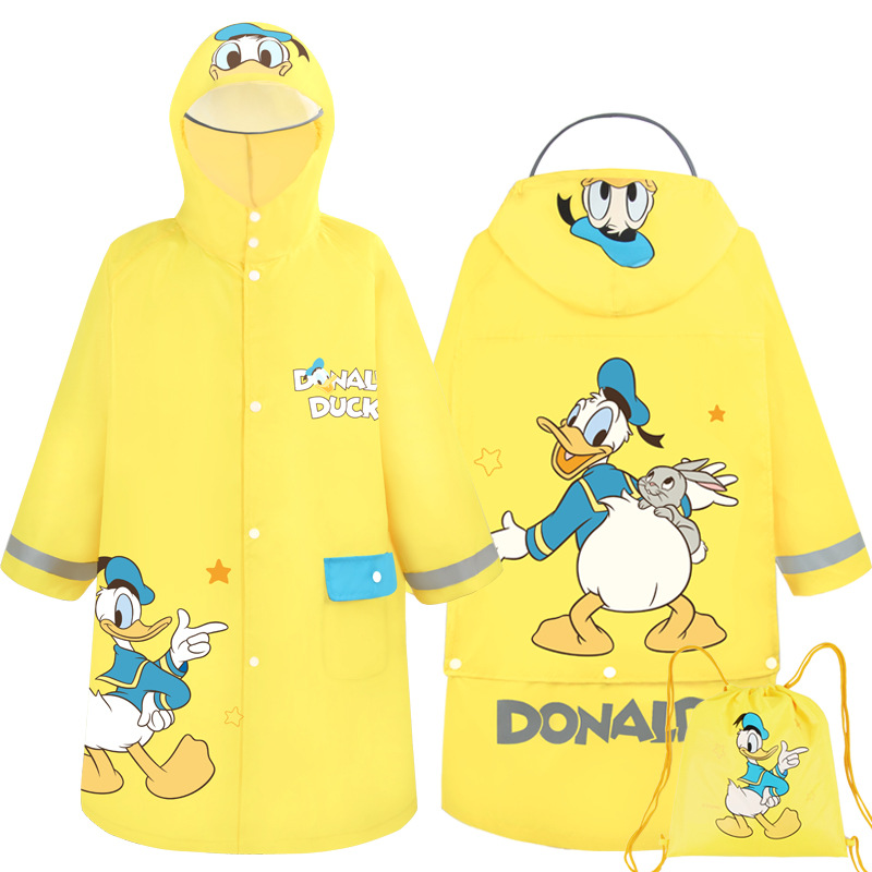 Disney Boys and girls raincoat Elsa princess backpack with large brim reflective strip design for night safety on large raincoat backpack position Com