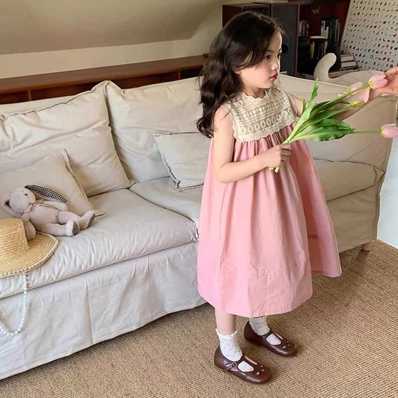 2-7 Years Girls Princess Dress New Fashion Kids Lace Clothes Embroidered Sleeveless Dress Pink Childrens Sweet Vest Dress R250707