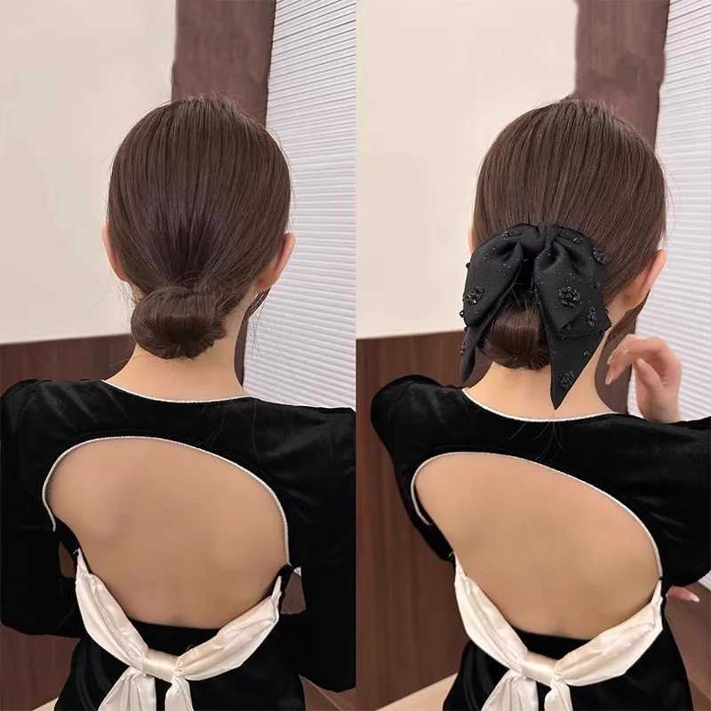 Elegant Black Rhinestone Double Layered Bow Hair Claw For Women Sweet Hair Ornament Heradband Hair Clip Fashion Hair Accessories Z250707