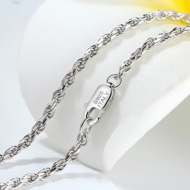 KISS MANDY Rhodium Plated 925 Sterling Silver Diamond-Cut Rope Chain Necklace with 1.7mm Width for Women Party Jewelry SC29 250702