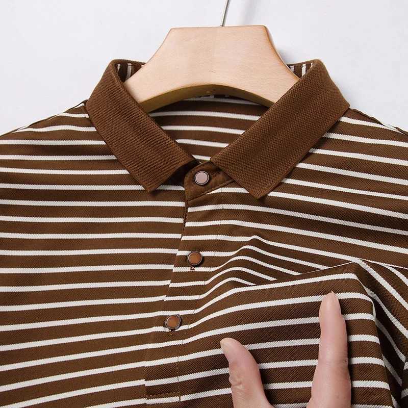 2024 Mens New Striped Cotton Business Casual Short Sleeved Polo Shirt Fashion Short Sleeved Comfortable and Breathable Top Y250708 Y250708