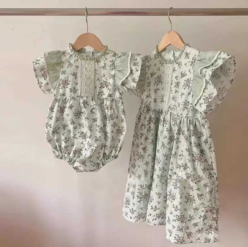 Sister Baby Girls Clothes Summer Baby Girls Short Sleeve Dress Flower Baby Romper Princess Dress Kids Matching Sister Outfit R250707