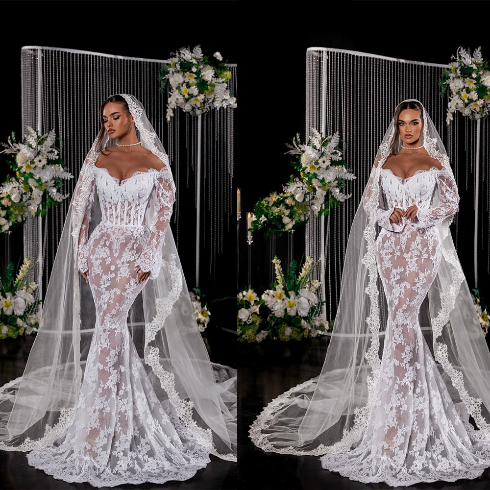 Sequined Lace Wedding Veil Cathedral White Ivory Long Voile Mariage Floral Applique Bridal Veils Tulle 1 Layer With Comb Bride Accessories