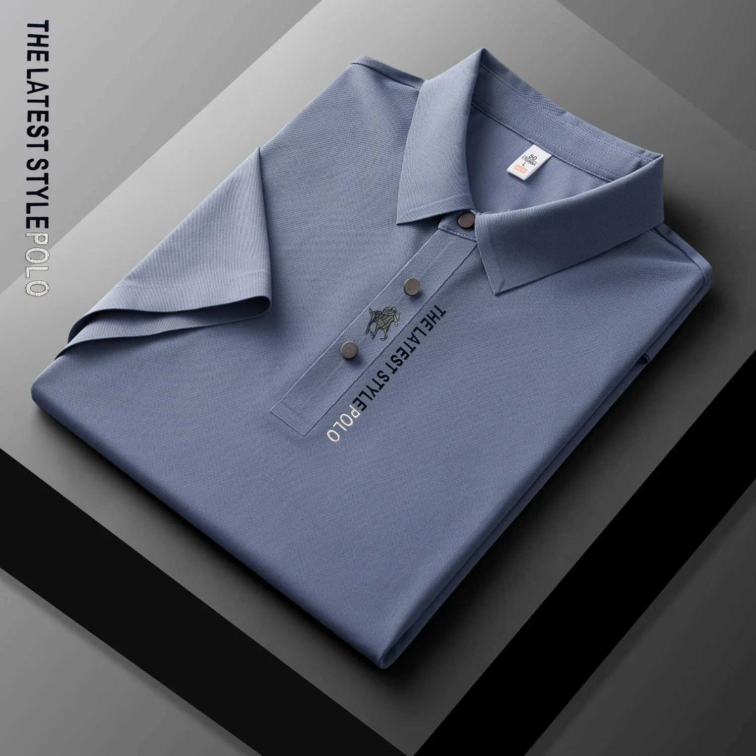 Ice Silk Polo Shirt Short Sleeved Letter Printing T-shirt New 2024 Summer Mens Clothing High-grade Shirts Y250707 Y250707