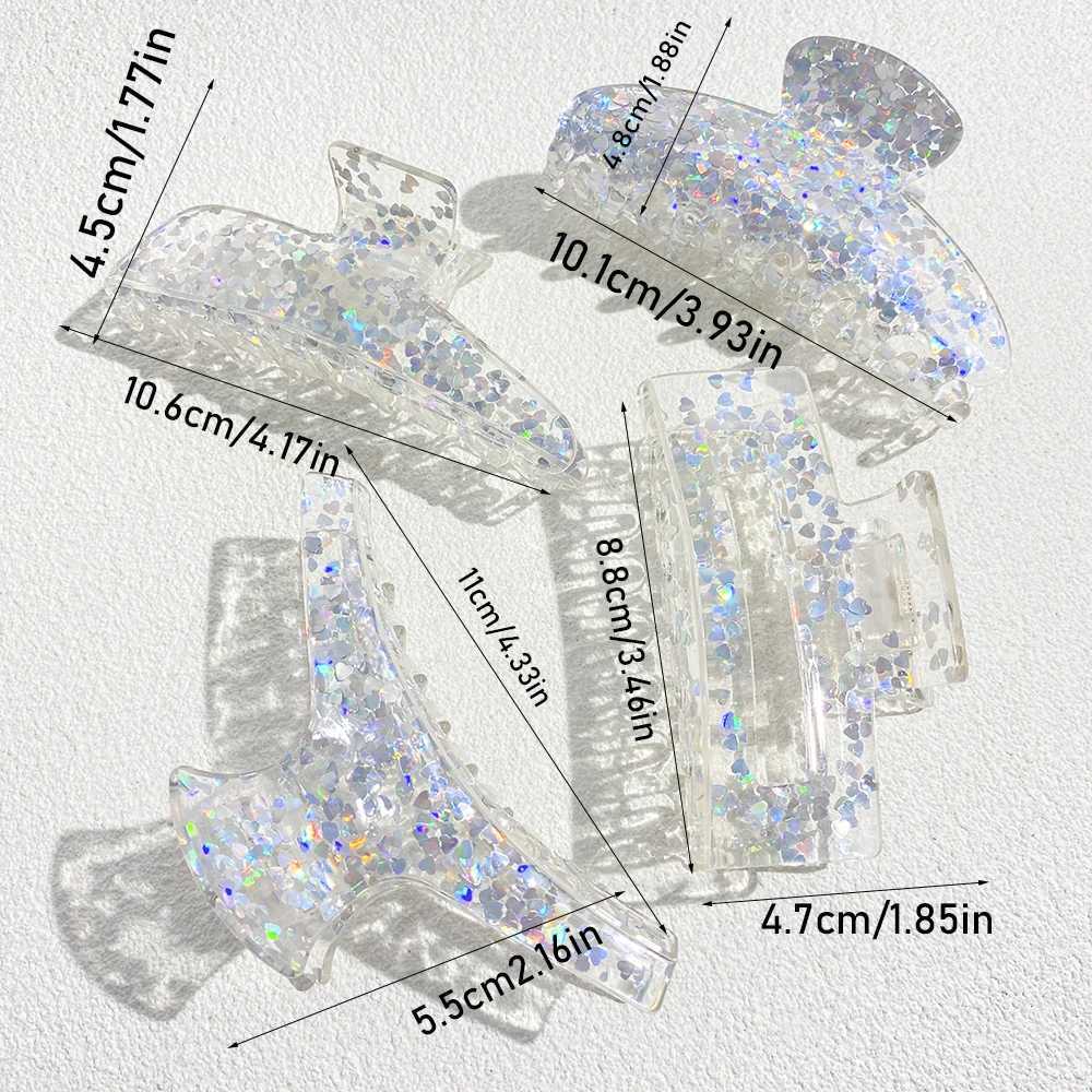 Oversize Colorful Sequin Shark Hair Claw Clip For Women Elegant Transparent Geometric Headwear Hairpin Hair Accessories Gift Z250707