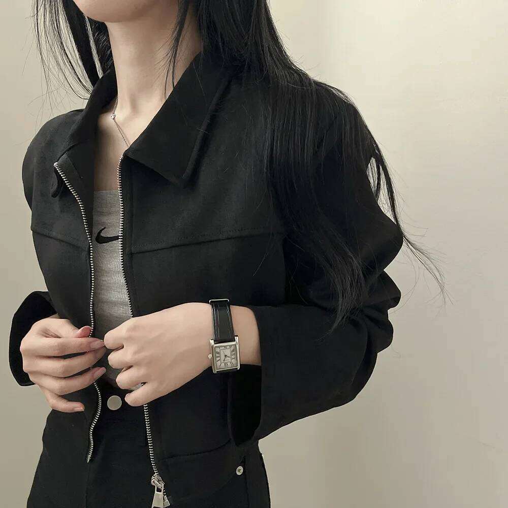 ChicAutumn Korean Style Vintage Simple Slimming Versatile Zippered Lapel Chamois Leather Fluffy Short Jacket For Women