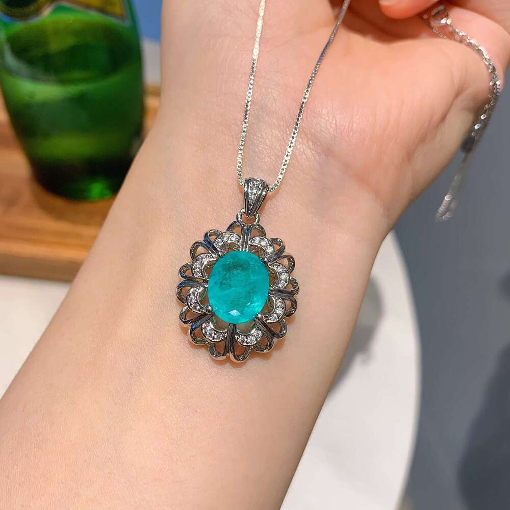 Hua Youmei Imitation Natural Paraiba Necklace Wedding Evening Jewelry Three-Piece Set Earrings Ring 196