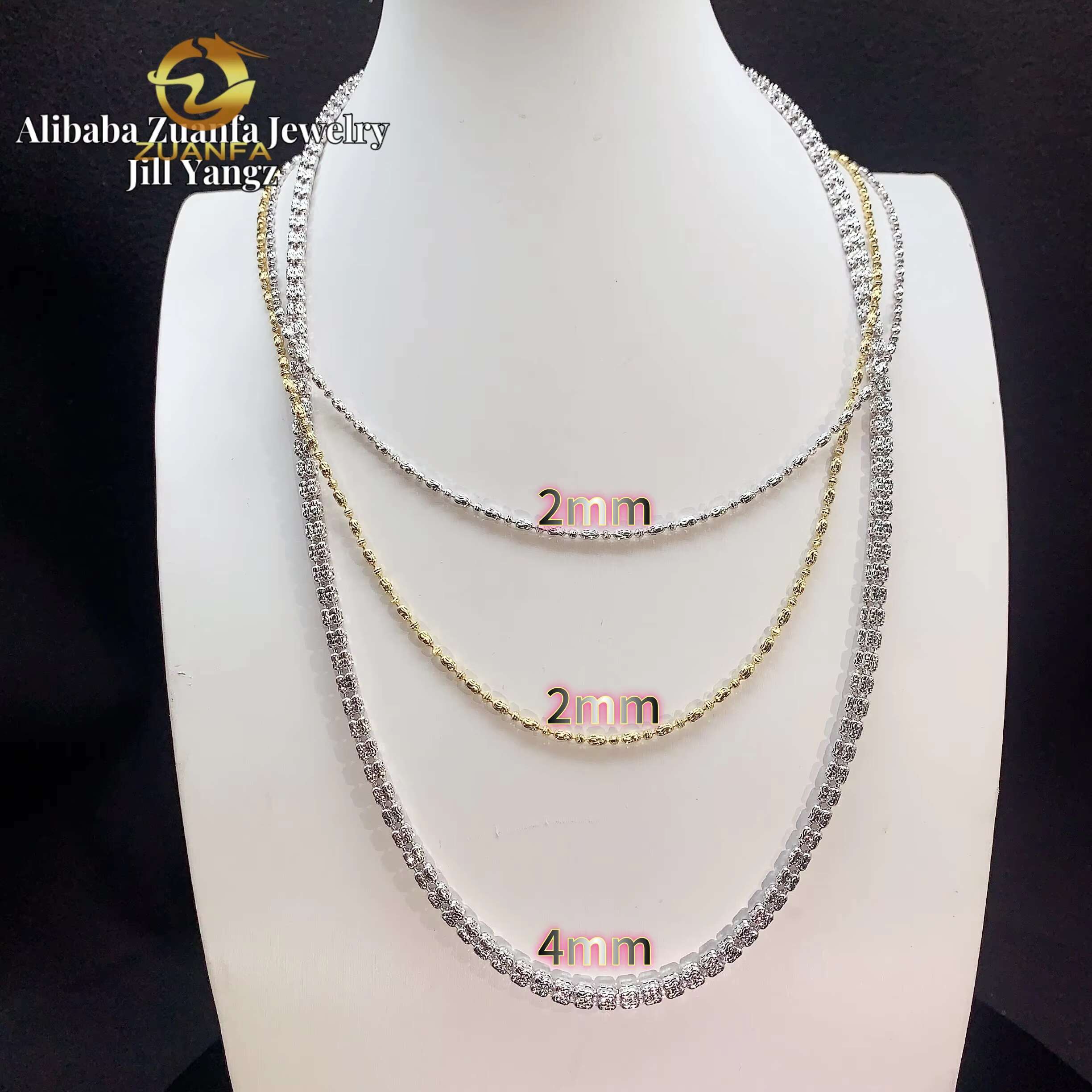 Affordable 2mm 4mm Moon Ice Bead Chain Plain 925 Silver Necklace Bracelet NO Moissanite Chain Rope Chain Milk Cut