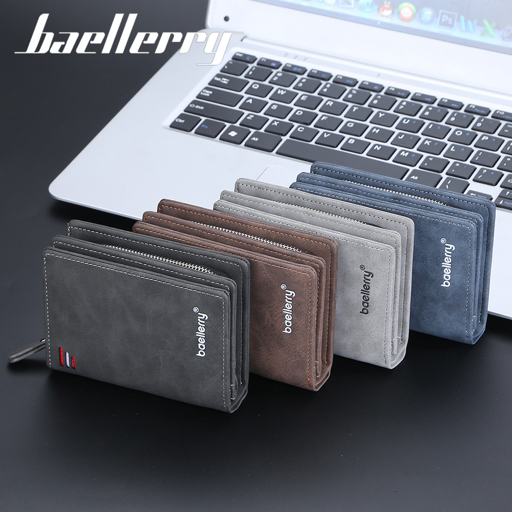 Designer Baellerry Men's Short Multi-Card Slot Zipper Buckle Coin Purse Suede Vertical Wallet Light Luxury Women's Bag