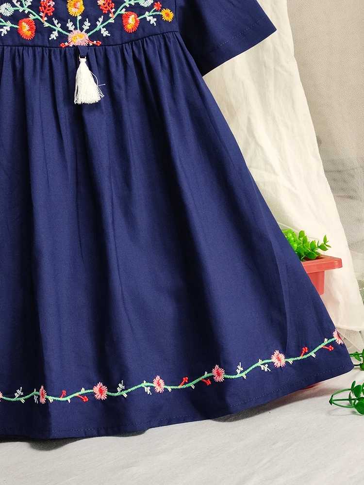 Toddler Girls Short Sleeve Flowers Embroidered Cotton Casual Princess Dress For Party Kids Summer Clothes R250707