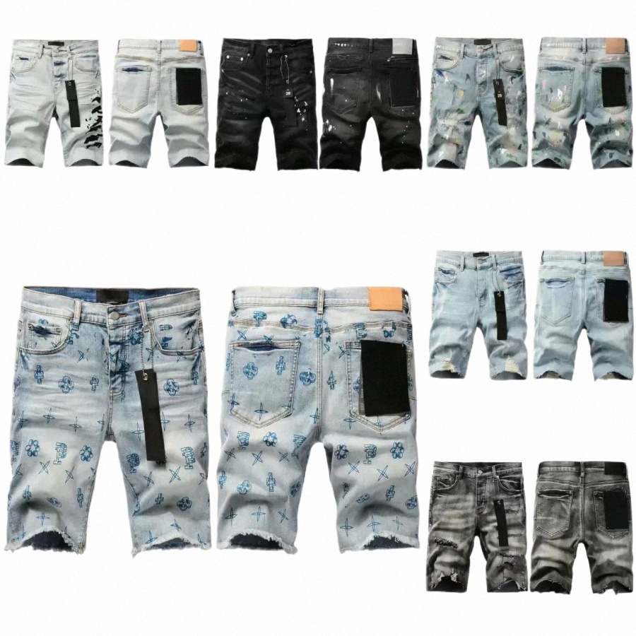 2025 New designer shorts mens purples jeans shorts summer fashion Trousers Brands Jeans beach pants High quality street wear Denim Jeans Hole Purples V5SA#