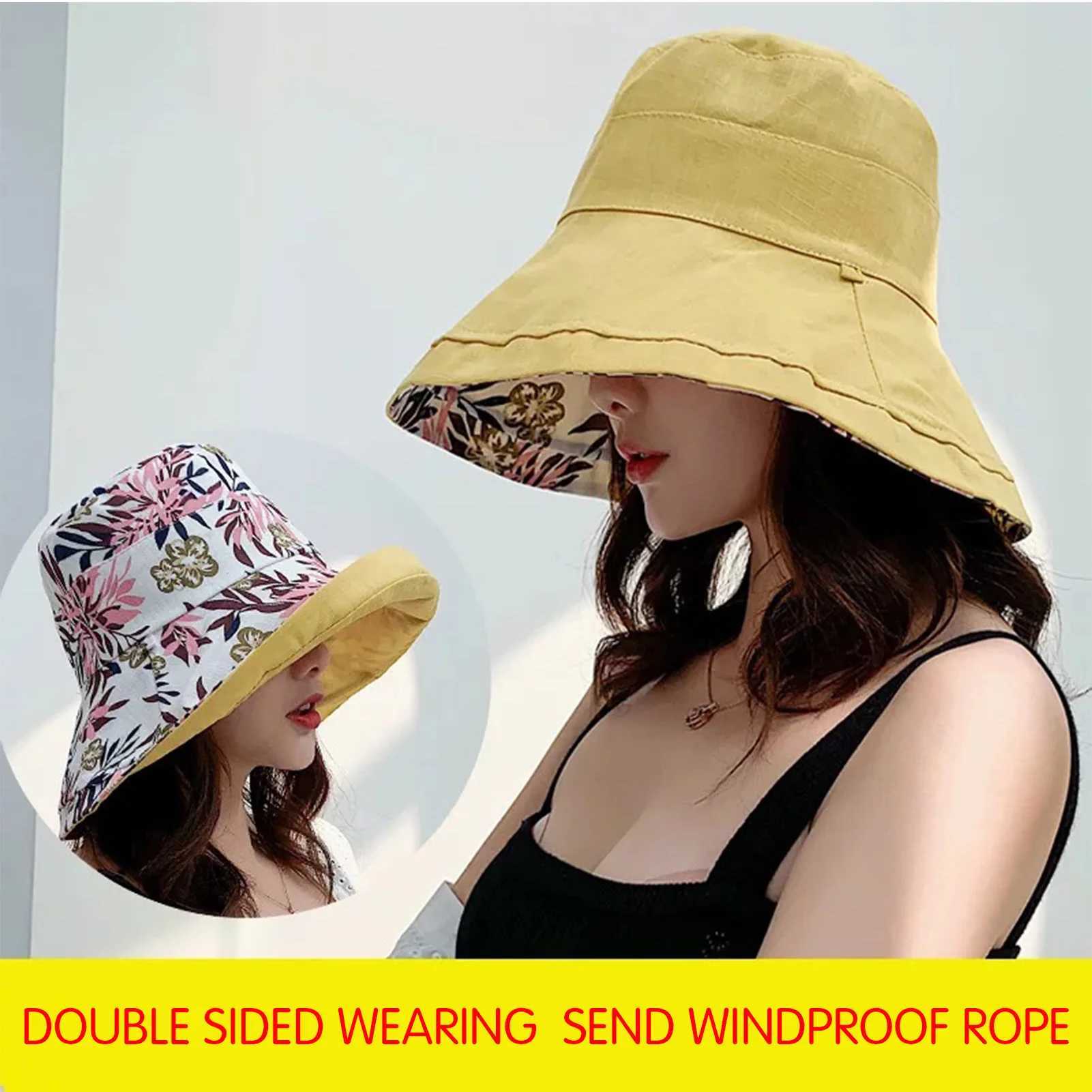 Women Sun Hat Anti-UV Summer Spring Outdoor Traveling Wide Brim Hat Reversible Double-Side-Wear Beach Hat Foldable Bucket Cap Y250707