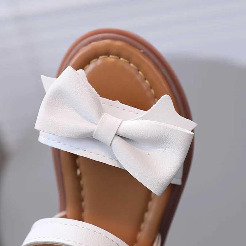 Little Children Sandals Ankle Strap Bowknot Black White Girls Sliders 21-30 Toddler Pu Leather Flexiable Summer Kids Flat ShoesR250707