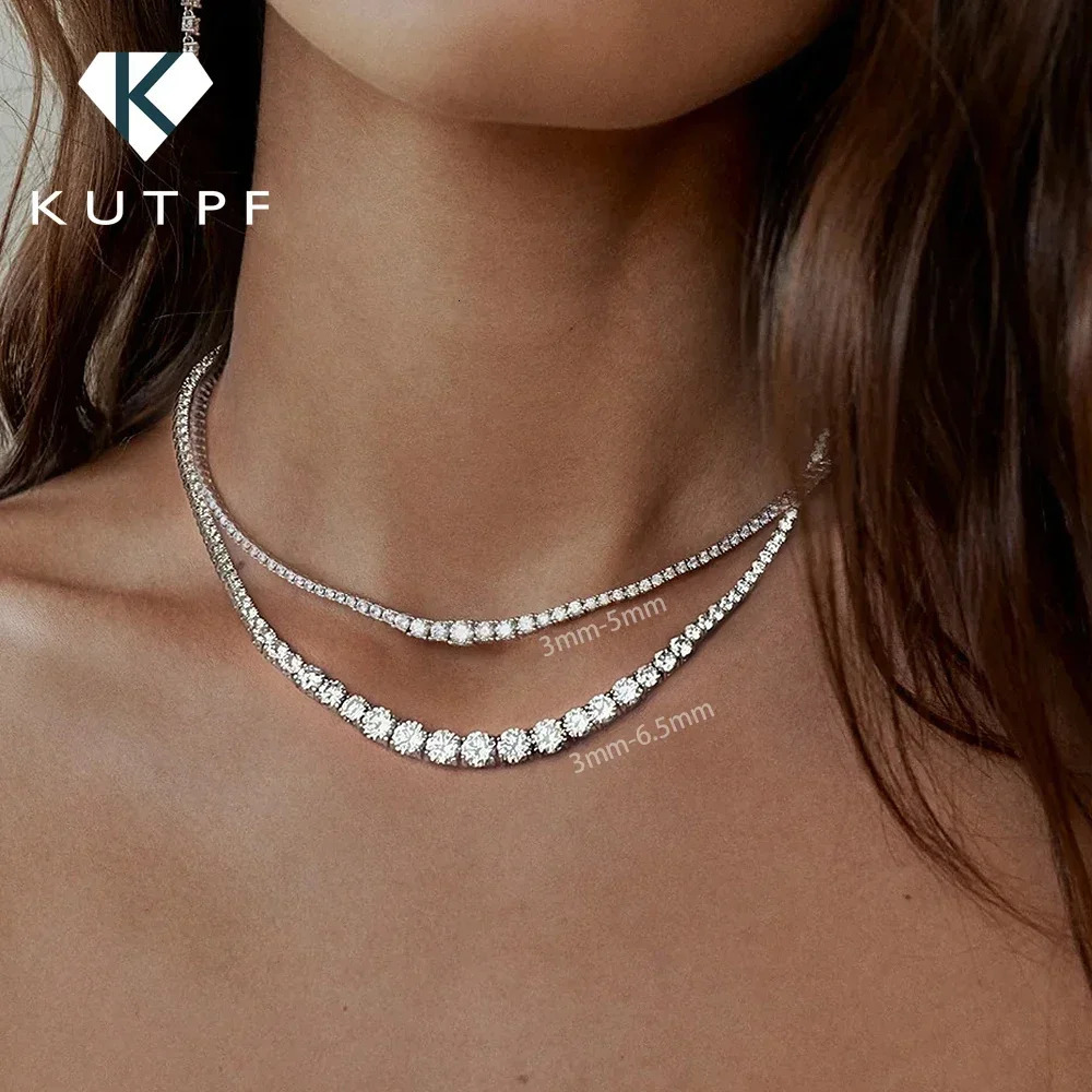 3-6.5mm Size Gradient All Diamond Tennis Necklace with Certificate S925 Silver Riviera Necklaces Neck Chain for Women 250702