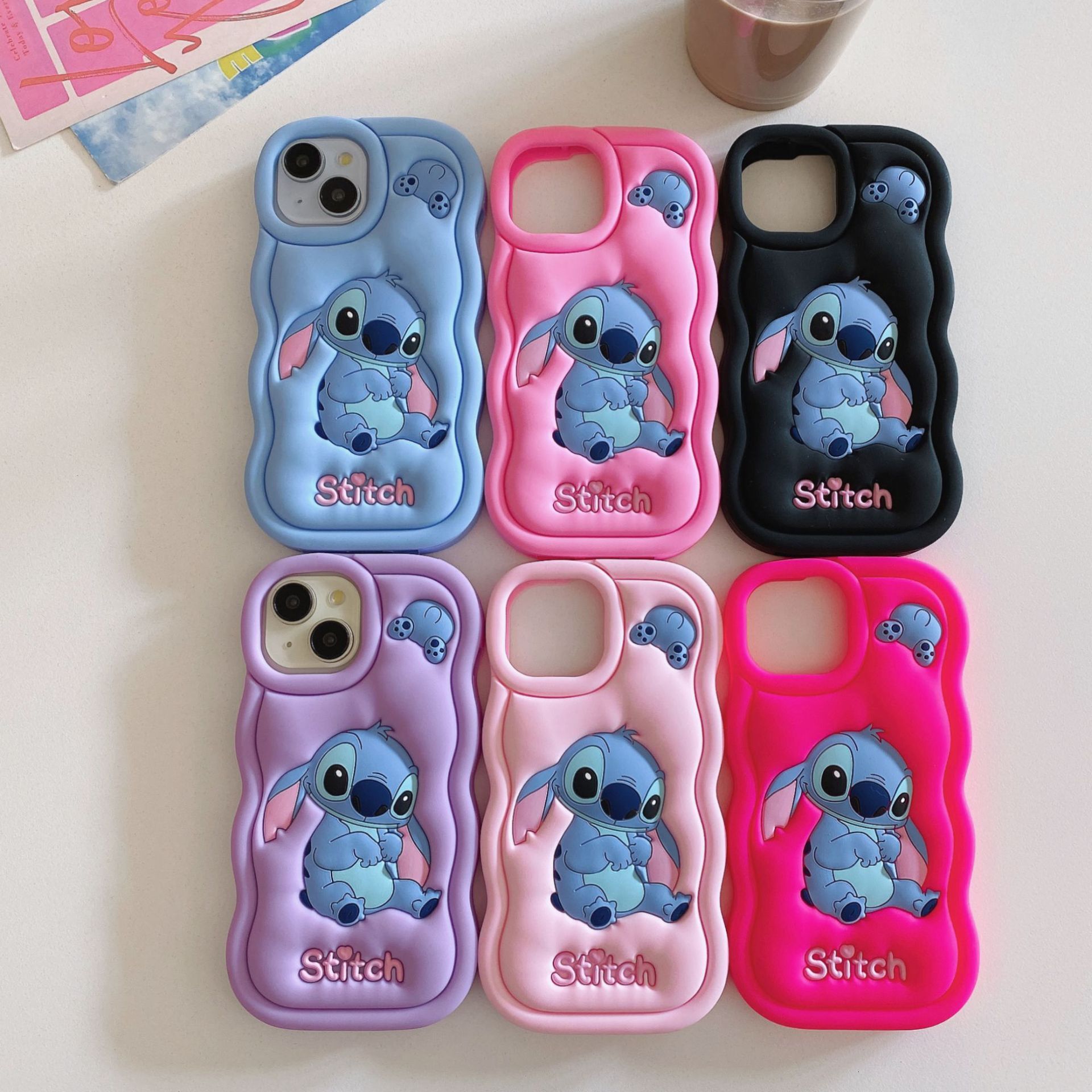 Cartoon Silicone Stitch English Anti-drop Protective Suitable for141516Promax Phone Case ddmythur