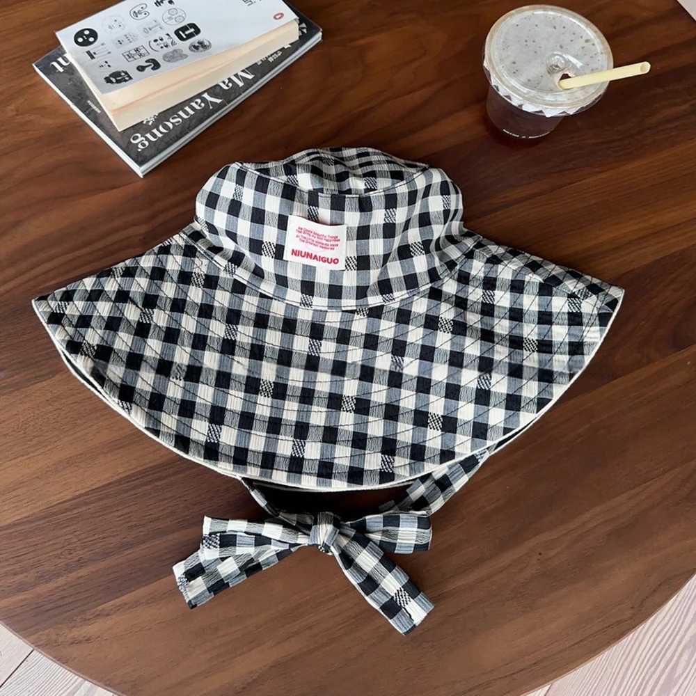 Versatile Double-Sided Bucket Cap Face Show Wearable Color Clash Plaid Sun Hat Breathable Women Fisherman Cap for Vacation Y250707