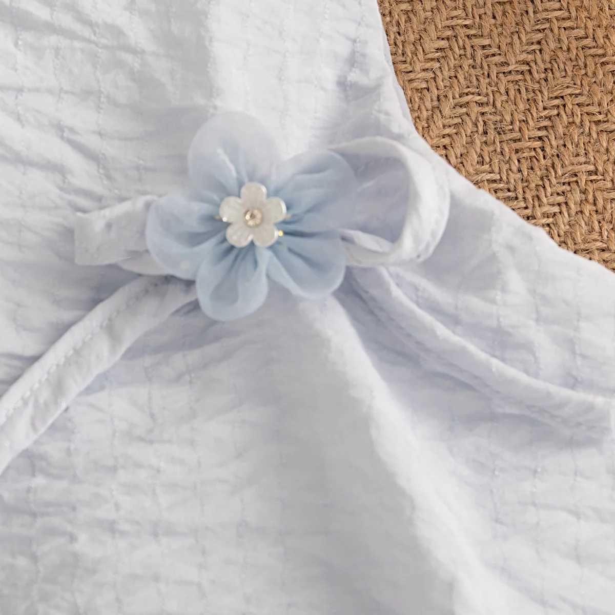 Floral Bow Blue Princess Dress Korean Style Baby Girl Dress Summer Elegant Girl Wedding Party Dress for Girls 0-2 Years R250707