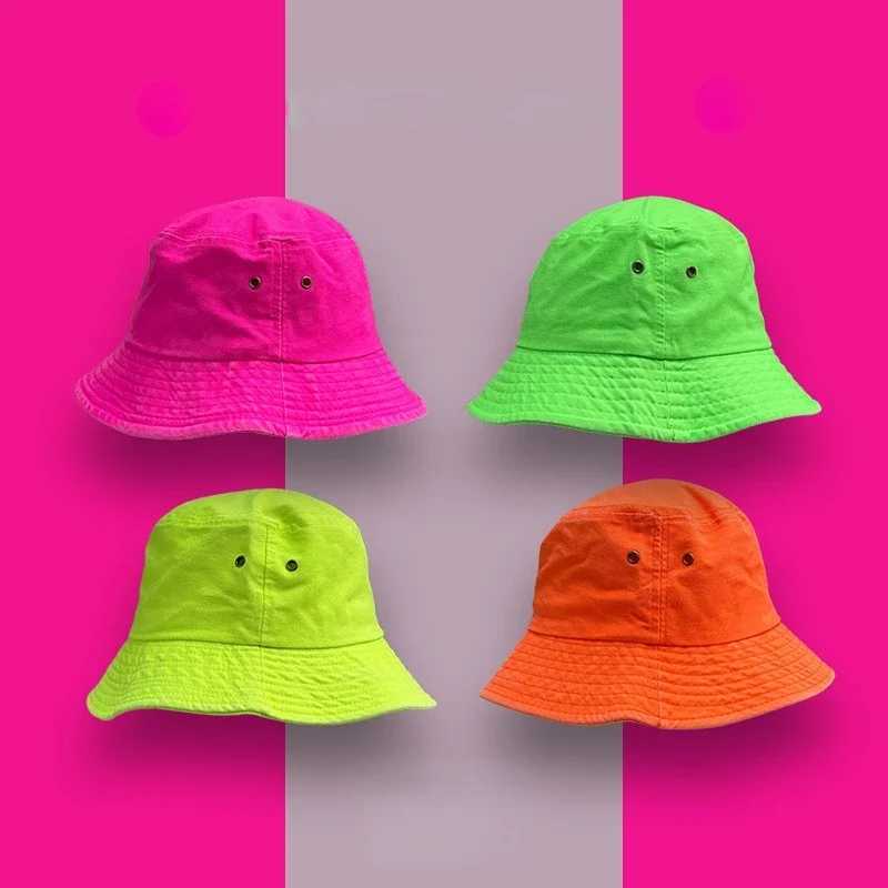 Fluorescent Bucket Hat Women Spring and Summer Fashion Green Sunscreen Shade Street Wash Basin Hat All-match Mens Panama Hats Y250707
