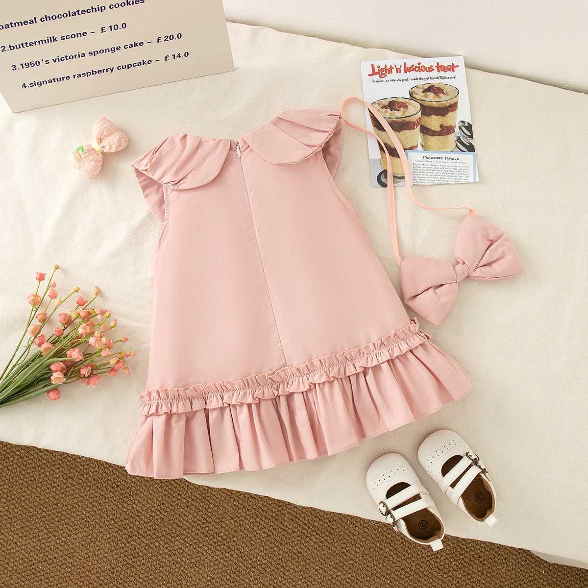 Toddler Girl Pink Dress Lovely Doll Collar Sleeveless Soft Cotton Dress for Kids Girl Summer Casual Outing Clothing with Bow Dec R250707
