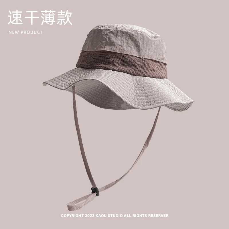 Japanese Summer Quick-drying Bucket Hat Outdoor Breathable Sun Protection Men and Women Camping Lace-up Fishing Caps Caps Y250707