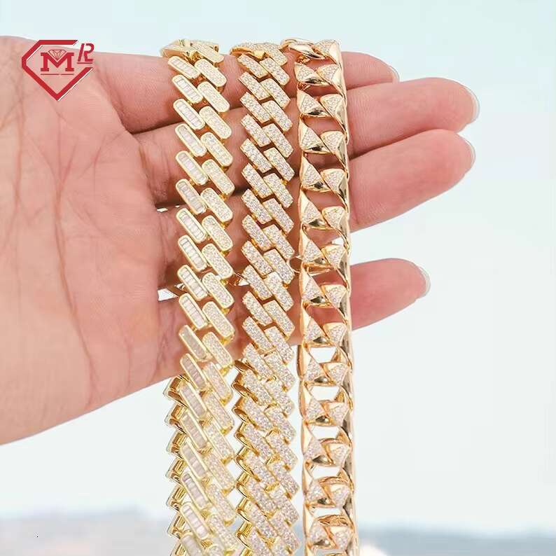 Hiphop Jewelry 12mm Moissanite Chain Gold Plated Vvs Iced Out 925 Silver Custom Moissanite Cuban Chain