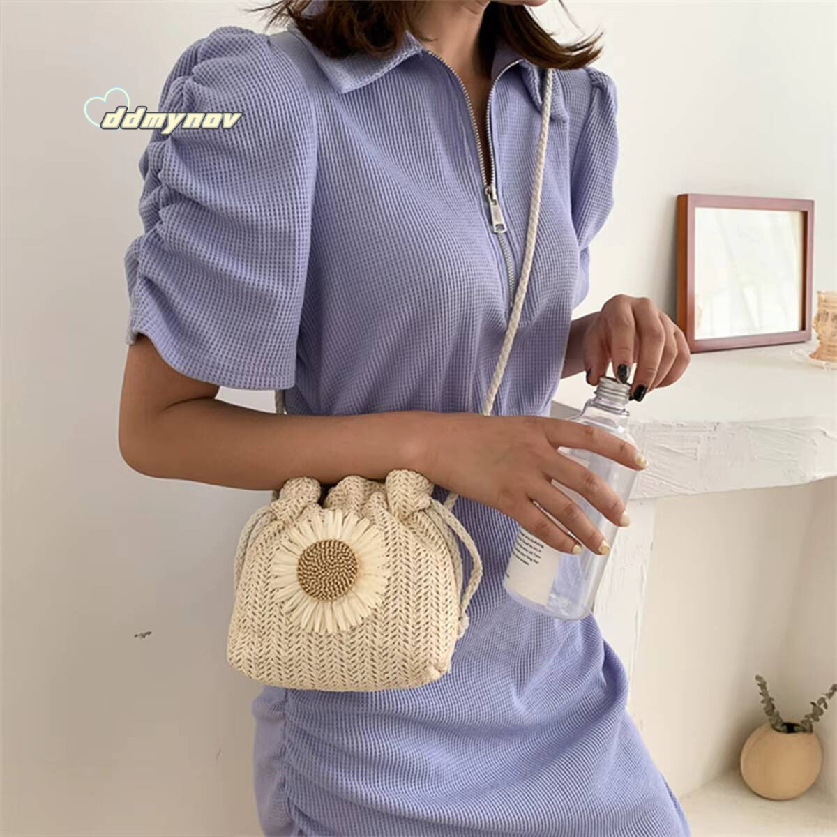 Summer New Fashion Straw Strap Mouth Womens Woven Single Shoulder Crossbody Bag for Travel and Amusement ddmynov