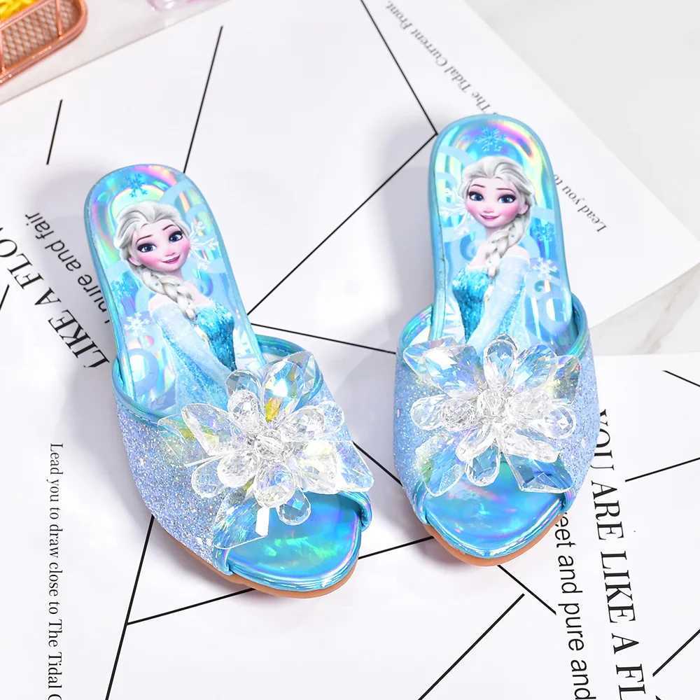 Frozen Princess Elsa Shoes Slippers Girls High Heels Mules Fashion Crystal Shoes Children Summer Sandals Size 26-37 z2507085TZU