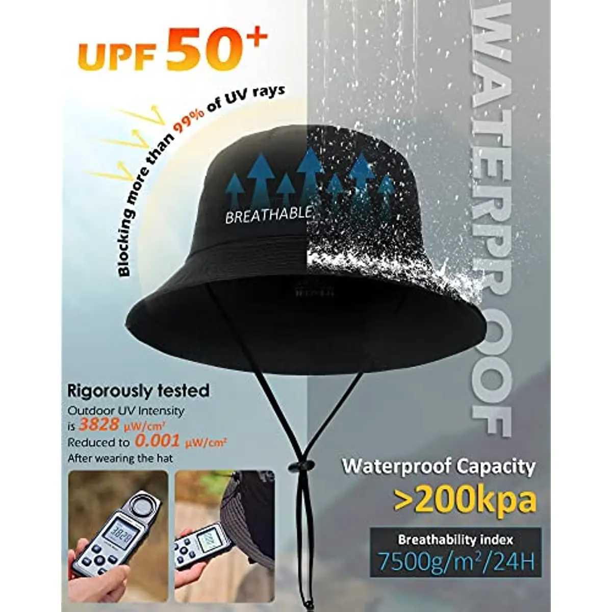 Waterproof Bucket Hat for Women Men Rain Hat UPF 50+ Wide Brim Boonie Sun Hat Foldable Summer Floppy Beach Fishing Safari Hat Y250707