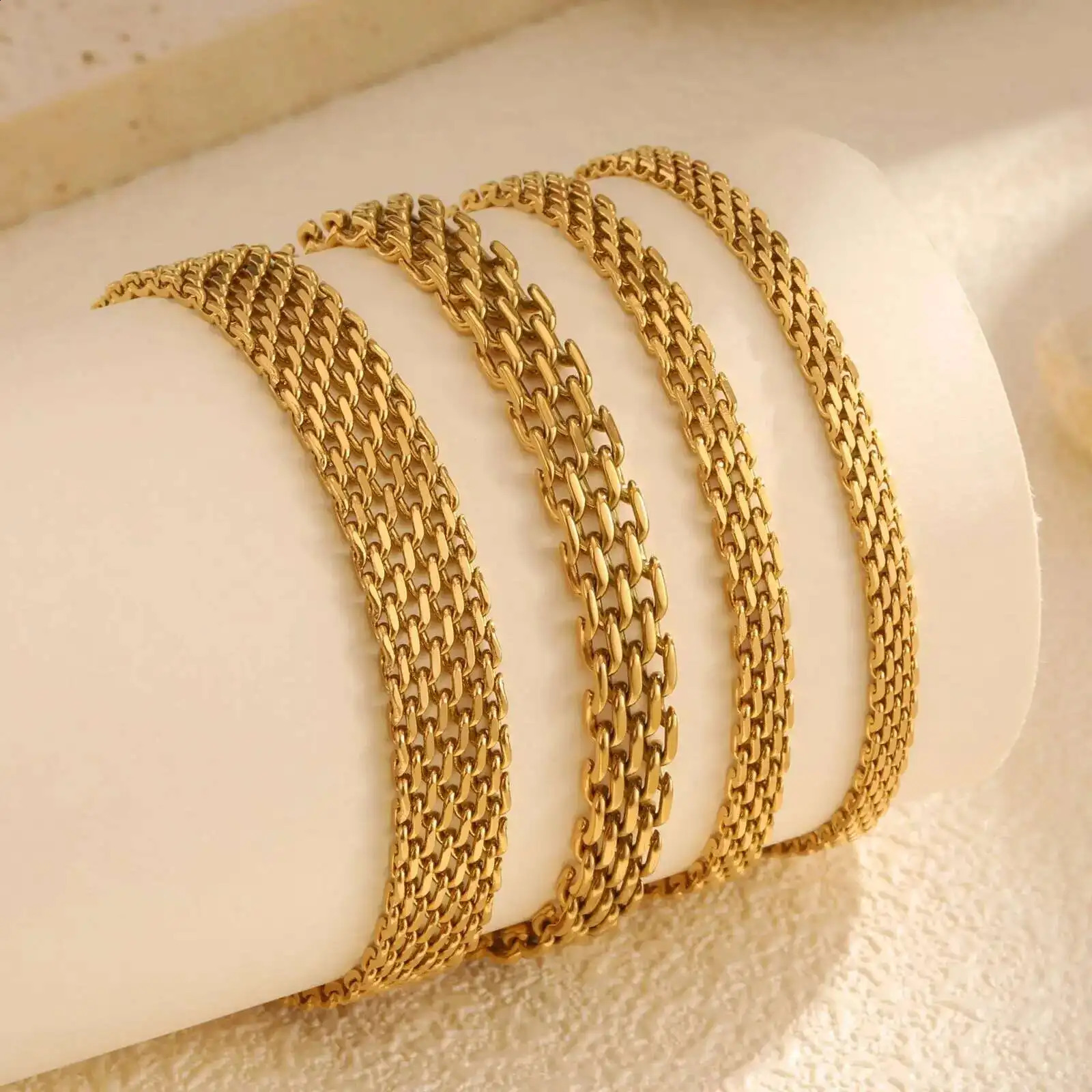 Mesh Link Chain Stainless Steel Bracelet for Women 3mm4mm6mm Gold Plated Italian Wristband Gift Jewelry Non Tarnis 250707