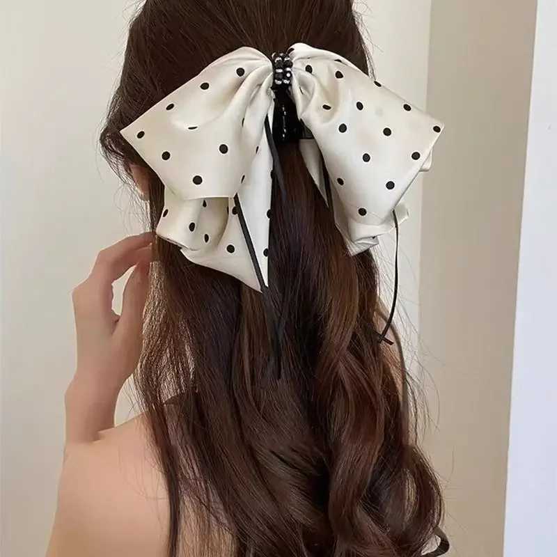 Fashion Ribbon Hair Claw Bow Hair Clips for Women Girls Stain Bow Barrettes Hairpin Women Color Ponytail Clip Hair Accessories Z250707