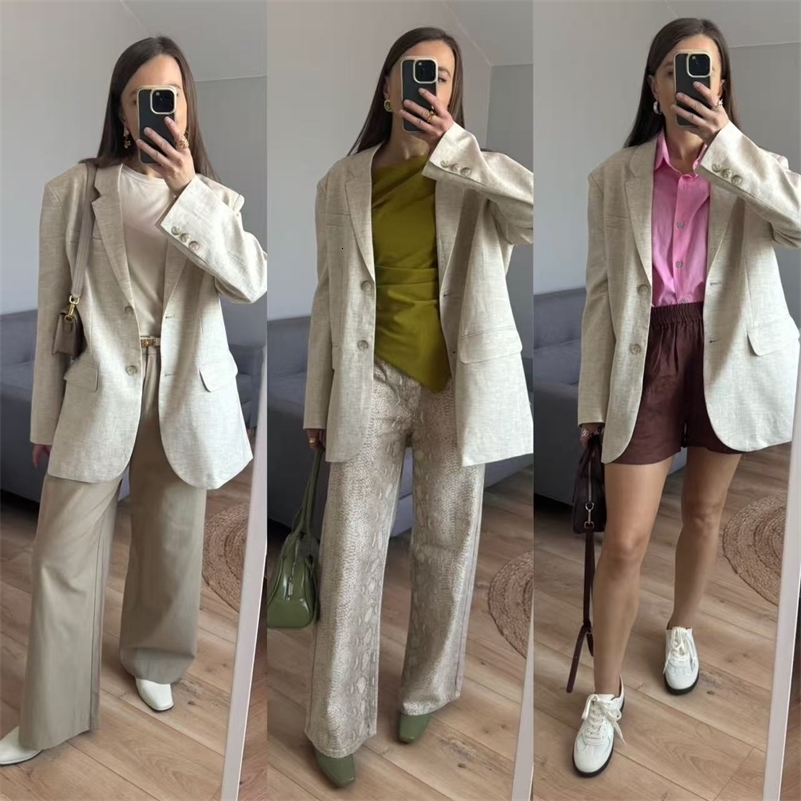 2025 Spring Summer Women Fashion Linen Basic Jacket Basic Blazer 250703