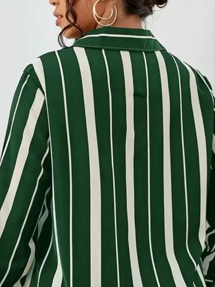 Plus Size Women Shirt Womens Striped Printed Temperament Shirt Slim Womens Shirt Long Sleeve Streetwear Tops 250616
