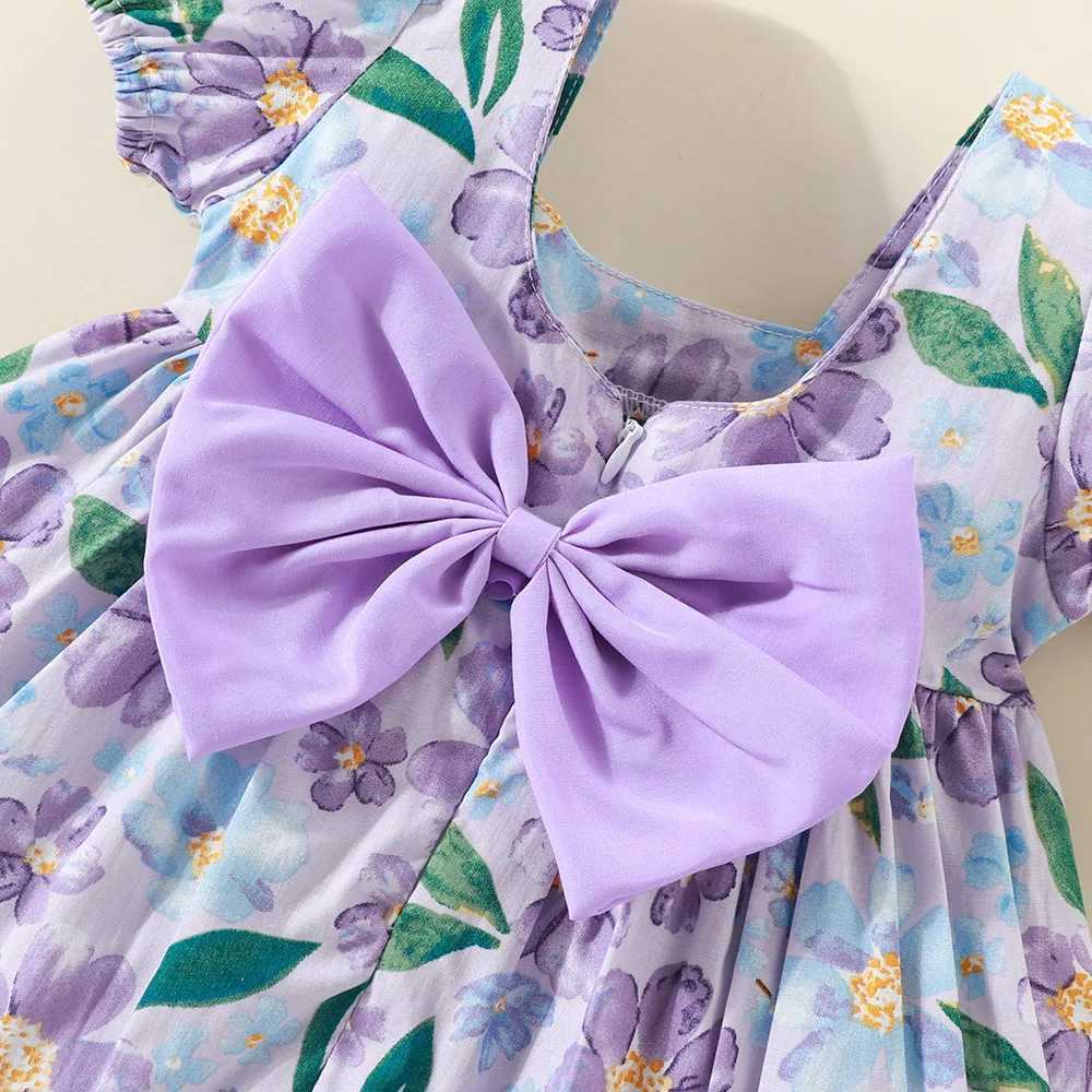 Baby Girl Summer Clothes Bow and Floral Pattern Bubble Sleeve Gentle Baby Girl Dress Cute Casual Vacation Baby Dresses R250707