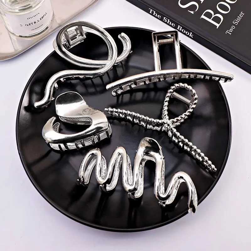 Vintage Silver Geometric Metal Hair Claw For Women Girls Long Hair Holder Headband Hair Claw Clip Fashion Hair Accessories Z250707