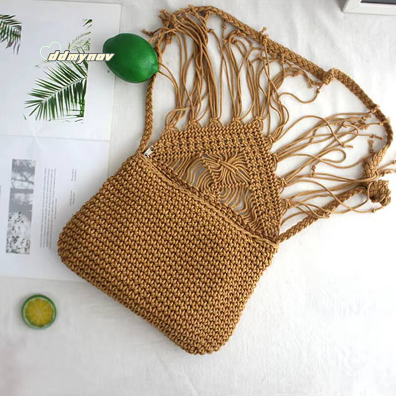 Handmade Cotton Woven Knitted Tassel Crossbody Vintage Shoulder Messenger Bag Female Fashion Beach Summer Handbags for Women ddmynov