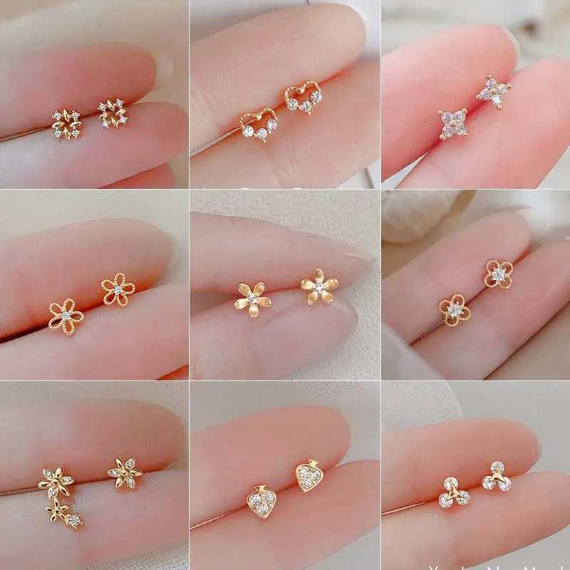Tibetan Silver Mini Crystal Butterfly Sweet Stud Earrings for Women Flower Helix Cartilage Tragus Lobe Teen Ear Piercing Jewelry Y250707
