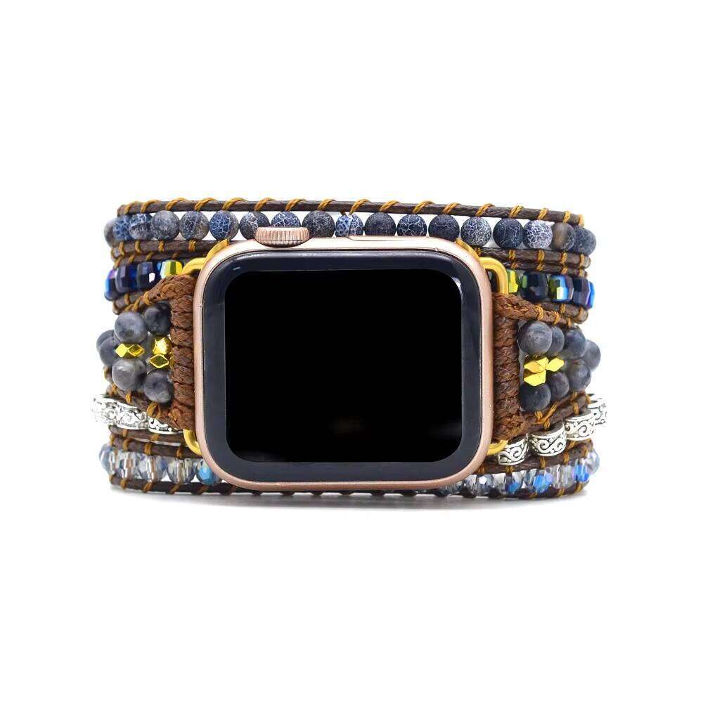 High Quality Black Stone Band Multi Wrap for iWatch 38mm 42mm Wrist Bracelet Smart Watch