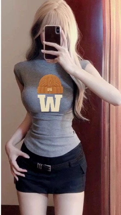 2025 Summer new women's T-shirt pure desire spicy girl half high neck printed T-shirt sleeveless niche tight top new designer T-shirt