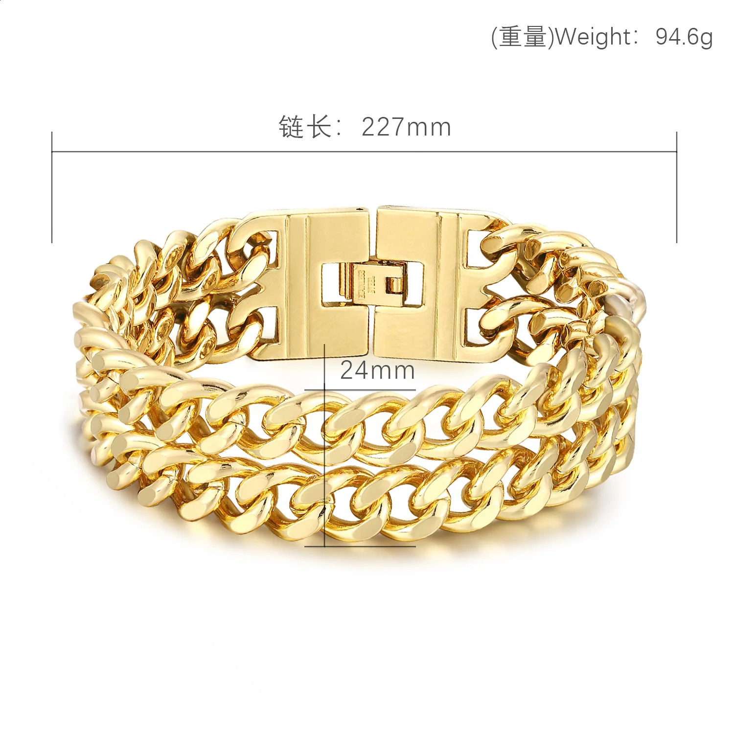 Punk Stainless Steel Double Curb Cuban Link Bracelet For Men 24mm Thick Gold Color Chain Hip Hop Jewelry Mens Gift 250707
