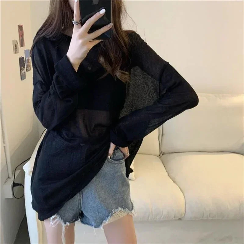 Sheer T-shirts Women Loose Korean Fashion Summer Sun-proof Leisure Clean Fit All-match Long Sleeve Breathable Lazy Ulzzang 2XL 250703