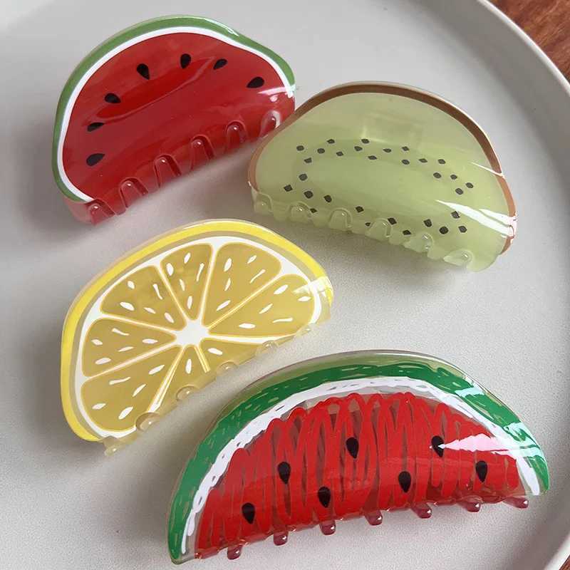 Cute Acrylic Watermelon Kiwi Fruit Lemon Fruits Large Size Hair Clip Claw For Women New Transparent Geometric Hair Accessories Y250707