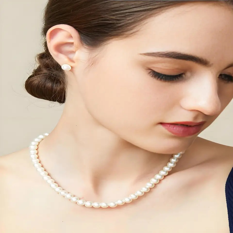 Wedding Cream Simulated Pearls Choker Necklace Sterling Silver Round Prom Pearl Strand Jewelry for Women 250704