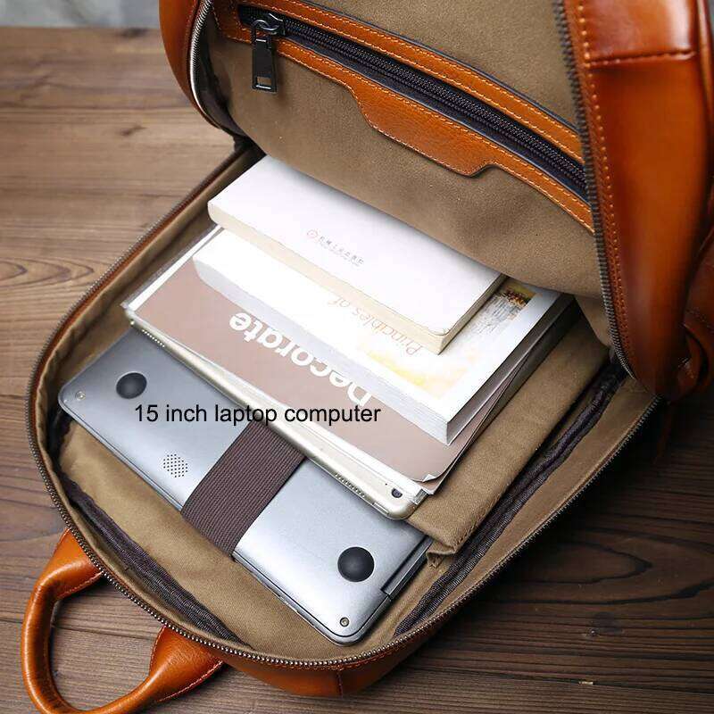 Vegetable Tanned Shoulder Backpack Men's Head Layer Cowhide Vintage Casual Multifunctional Large Capacity Computer Bag