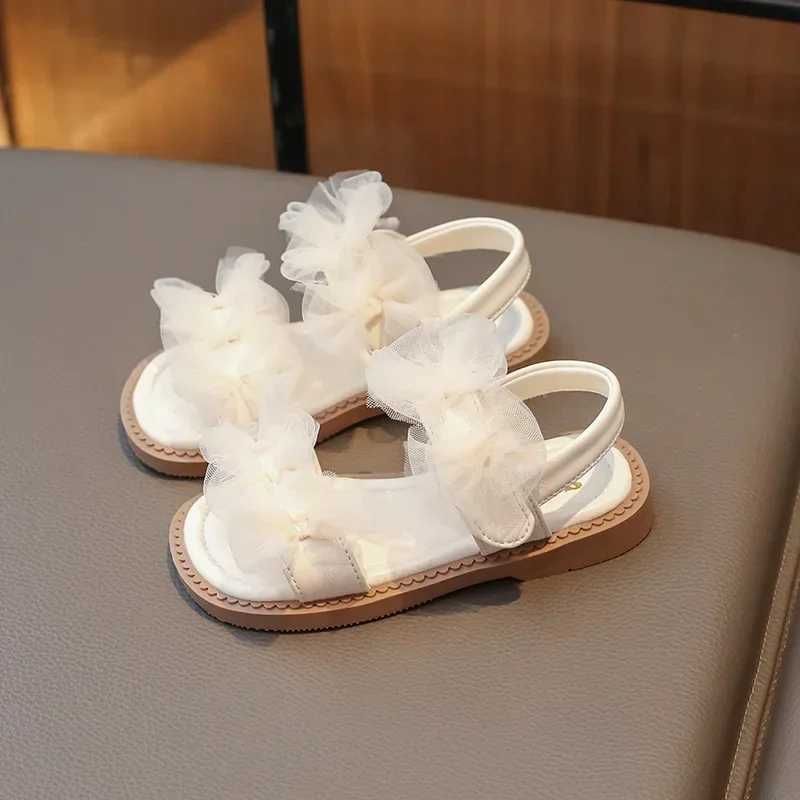 Girls Sandals Summer New Children Princess Casual Dress Sandals Fashion Open-toe Lace Bowtie Kids Flat Sandals for Wedding Party z250708RGPB