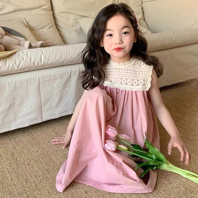 2-7 Years Girls Princess Dress New Fashion Kids Lace Clothes Embroidered Sleeveless Dress Pink Childrens Sweet Vest Dress R250707