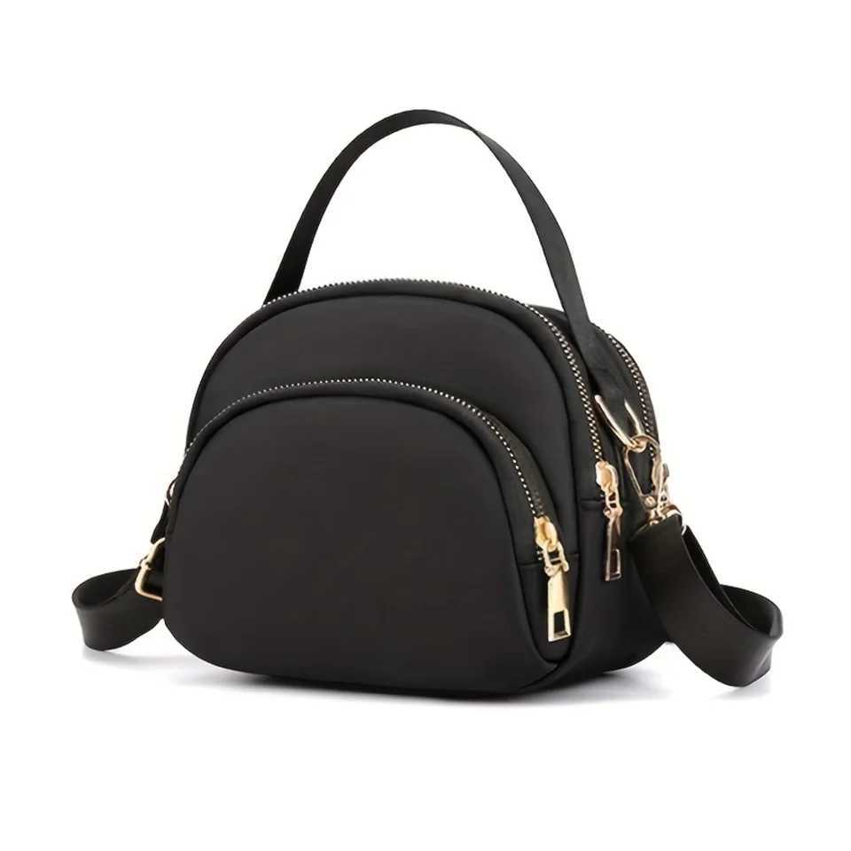 Solid Color Mini Shoulder Bag Multi-Layer Zipper Crossbody Portable Top Handle Handbag