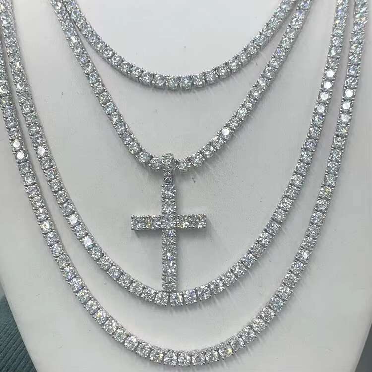 Hip Hop Mens Iced Out D Color White VVS 925 Sterling Silver 4MM Moissanite Diamond Tennis Chain Necklace