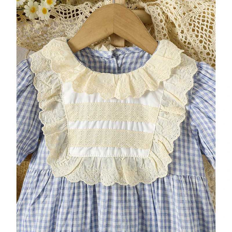 Baby Girls Dress Lace Collar Summer Kids Clothes Dress Grid Dress New Kids Baby Girls Sweet Cute Princess Children Clothes Dress R250707